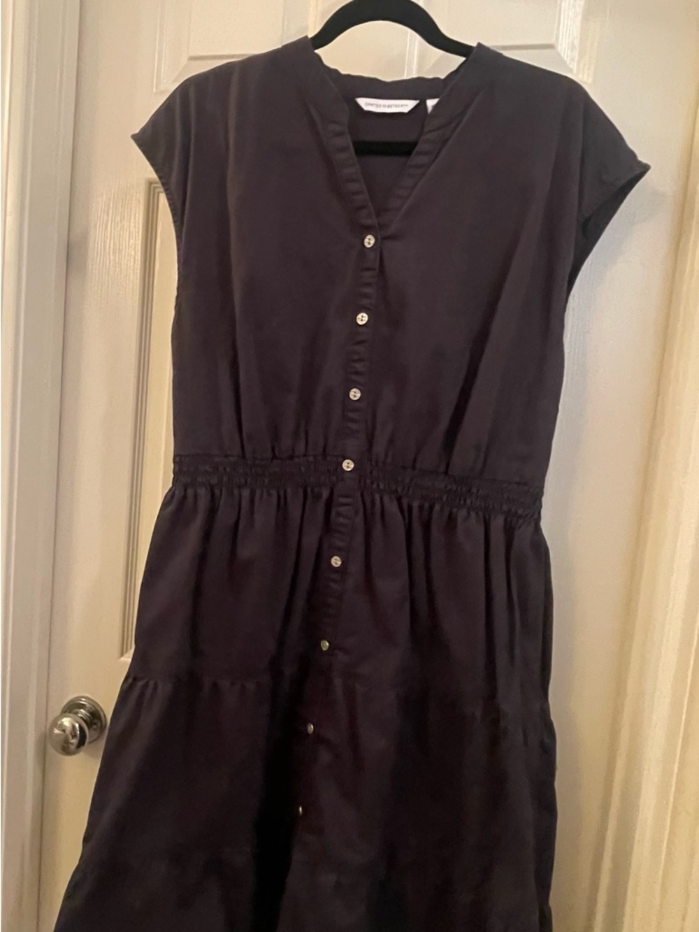 Denim & Co. Canyon Retreat Smocked Waist, Raw Hem, Dress - Large - Washed Black
